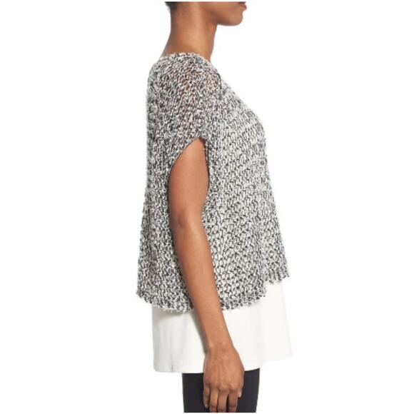 Eileen Fisher Boxy Open Knit Sheer Cropped Sweater black & white  size XS - Picture 3 of 16